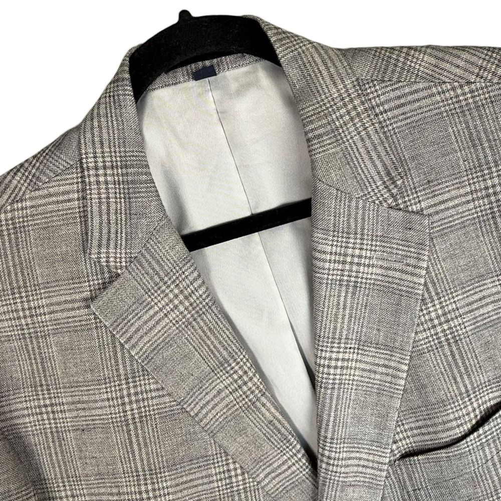 Jos. A. Bank 1905 Tailored Fit 100% Linen Blazer Glen Check Plaid Mens 46R Gray - Picture 1 of 10